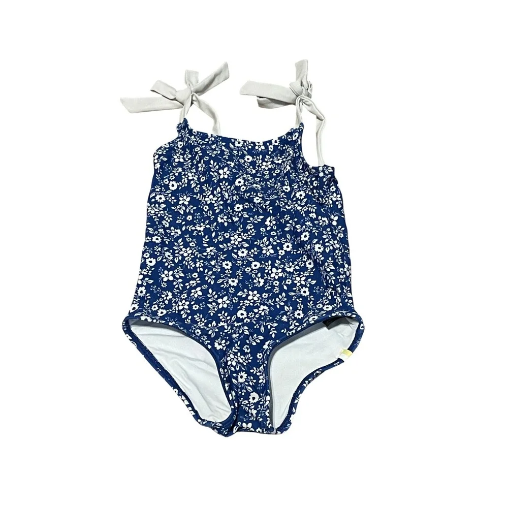 Summersalt Girls 3T One Piece Swimsuit Navy Blue White Floral Tie Shoulder I01‎